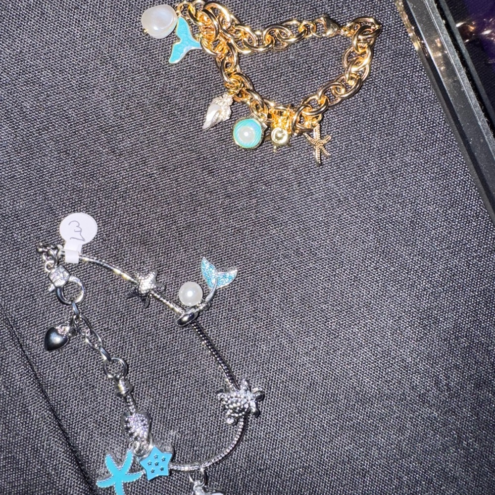 Gold & Silver beach Charm Bracelet Set
